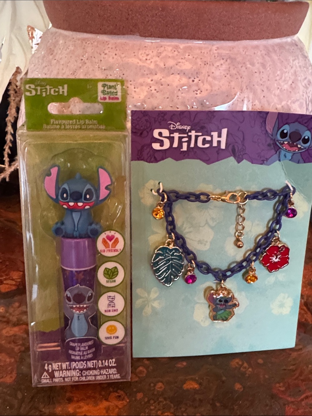 Disney Stitch Lip Balm & Tropical Charm Bracelet